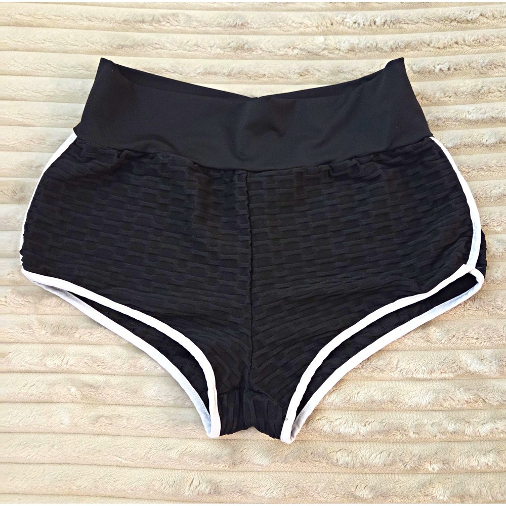 SHEIN Black Textured Workout Booty Shorts Women's Size M High Waisted Honeycomb